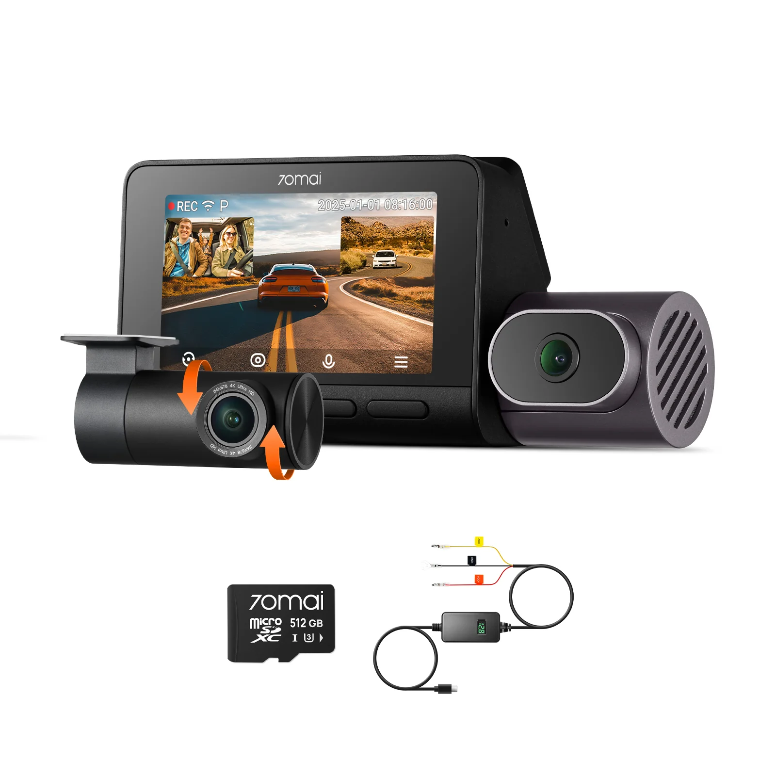 3-Channel Pro Setup: 4K T800 Front Cam + Rear Cam + Memory Card + Hardwire Kit - Image 3