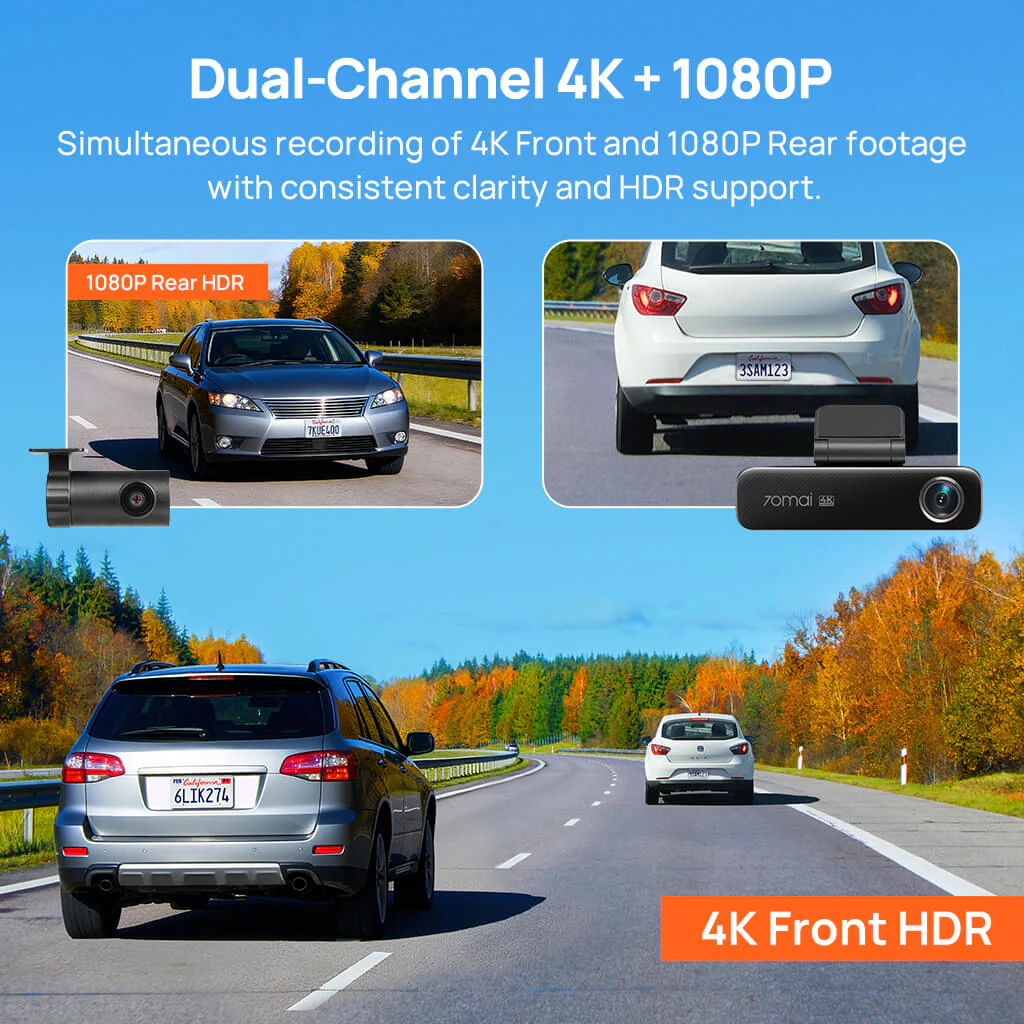 70mai Dash Cam 4K M800 with Built-In eMMC, Dual Sony STARVIS 2, HDR Recording, 4G LTE & Compact Design - Image 5
