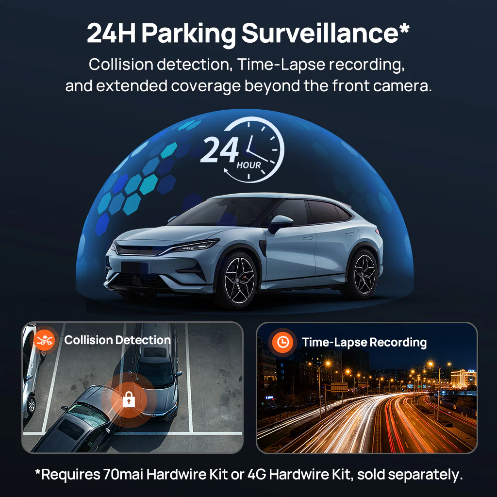 70mai Dash Cam 4K M800 with Built-In eMMC, Dual Sony STARVIS 2, HDR Recording, 4G LTE & Compact Design - Image 9
