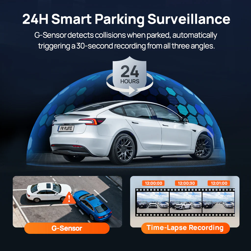 70mai Dash Cam 4K T800E, 3-Channel Front Interior Rear Car Camera, 4K HDR, Night Owl Vision, 24H Parking Surveillance & GPS - Image 8