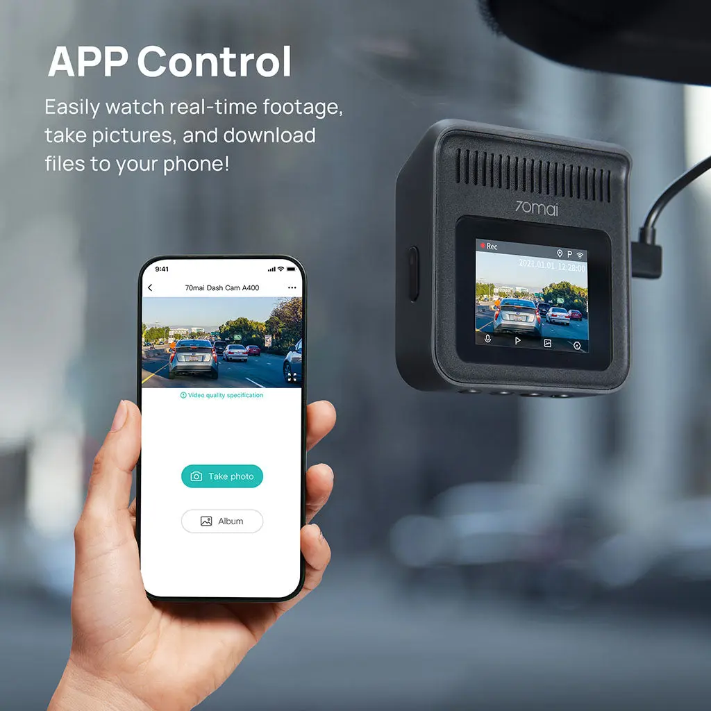 70mai Dash Cam A400 1440P QHD with 2-Inch Screen & Dual-Channel Supported - Image 4