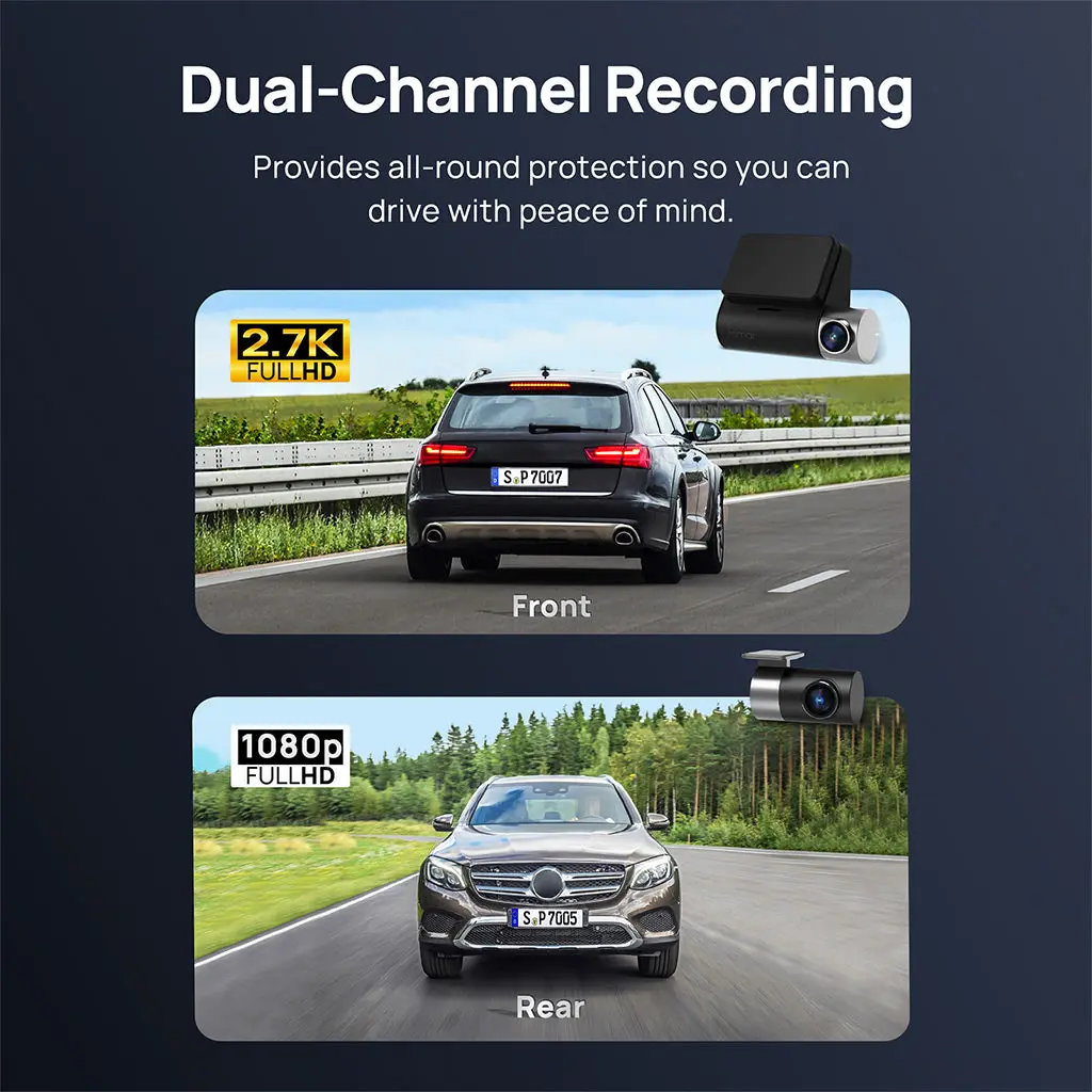 70mai Dash Cam A500S 2.7K HD with 2-Inch Screen & Dual-Channel Supported - Image 7