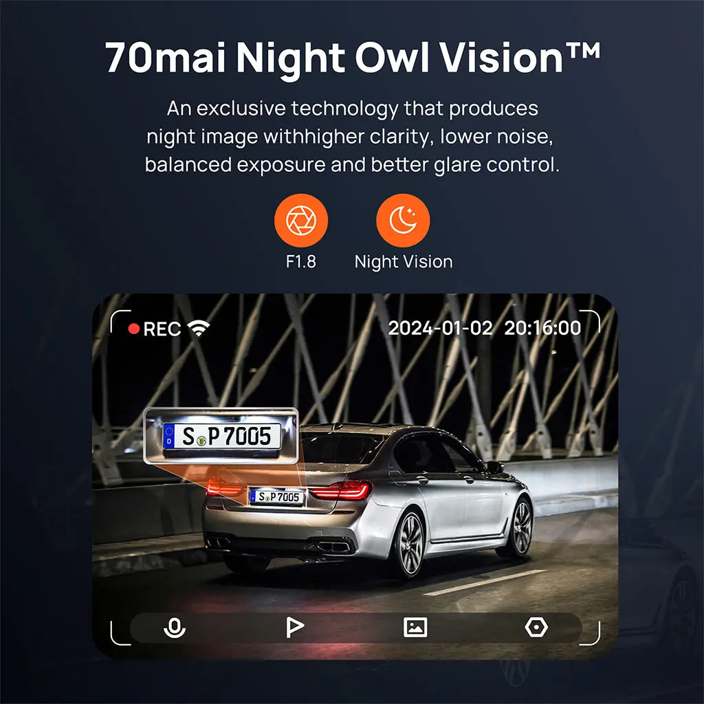 70mai Dash Cam A500S 2.7K HD with 2-Inch Screen & Dual-Channel Supported - Image 9