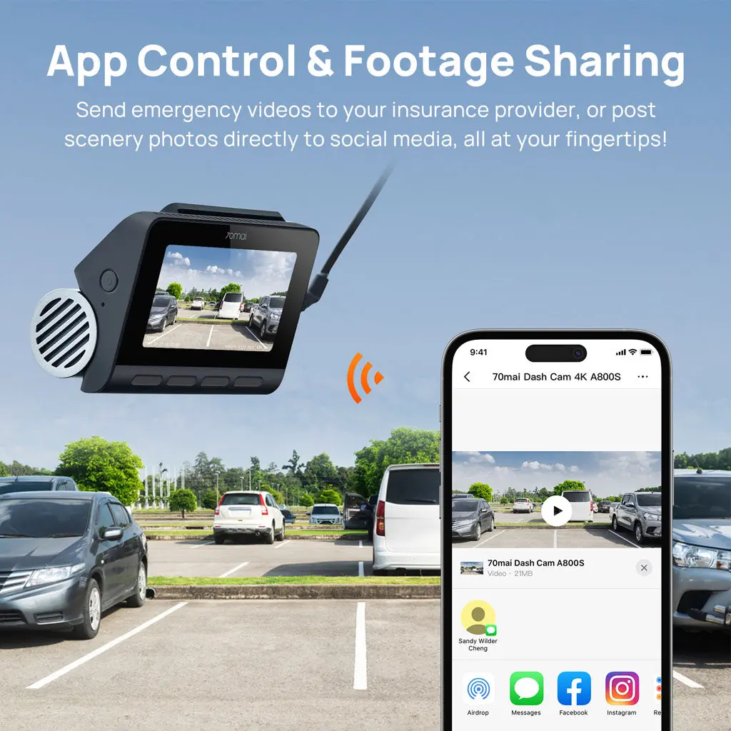 70mai Dash Cam A800S 4K UHD with 3-Inch IPS Screen & Dual-Channel Supported - Image 6