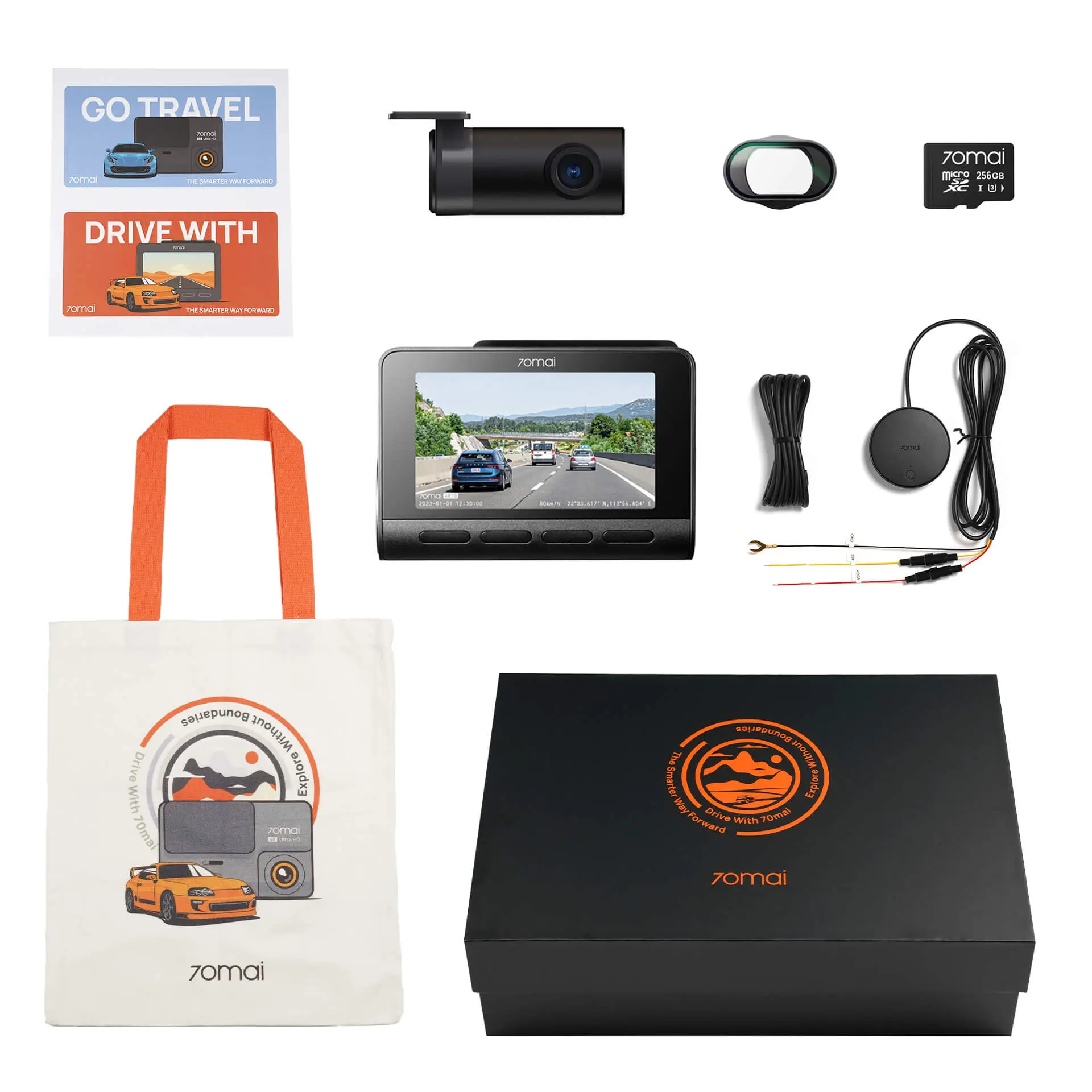 A810 Gift Box: Front Cam + Rear Cam + Memory Card + Hardwire Kit + CPL Filter + Canvas Bag + Sticker Set - Image 14
