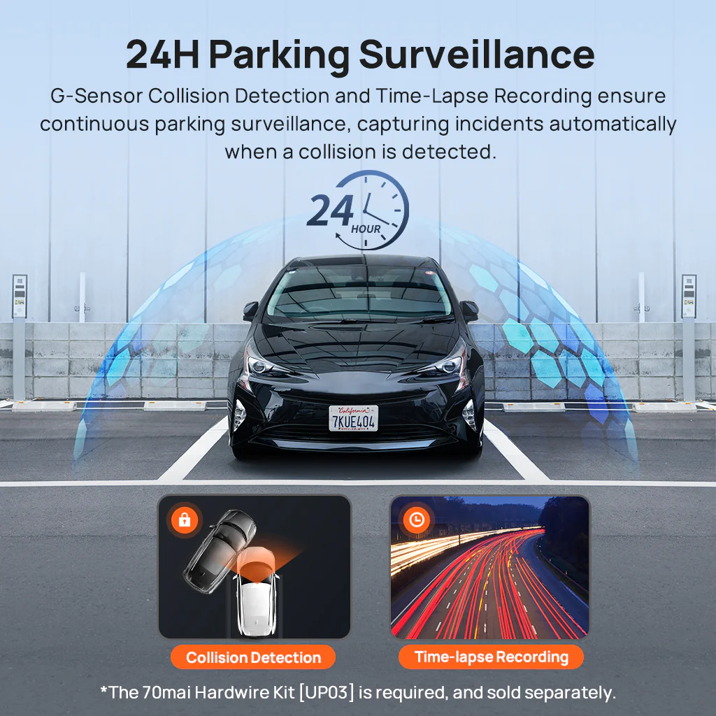 70mai Dash Cam A410 2.5K HDR Dual with GPS, Emergency Record, G-Sensor, App Control and Compact Design - Image 6