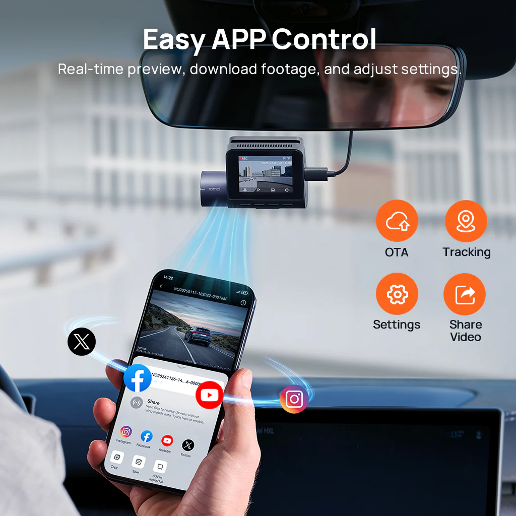 70mai Dash Cam A410 2.5K HDR Dual with GPS, Emergency Record, G-Sensor, App Control and Compact Design - Image 7