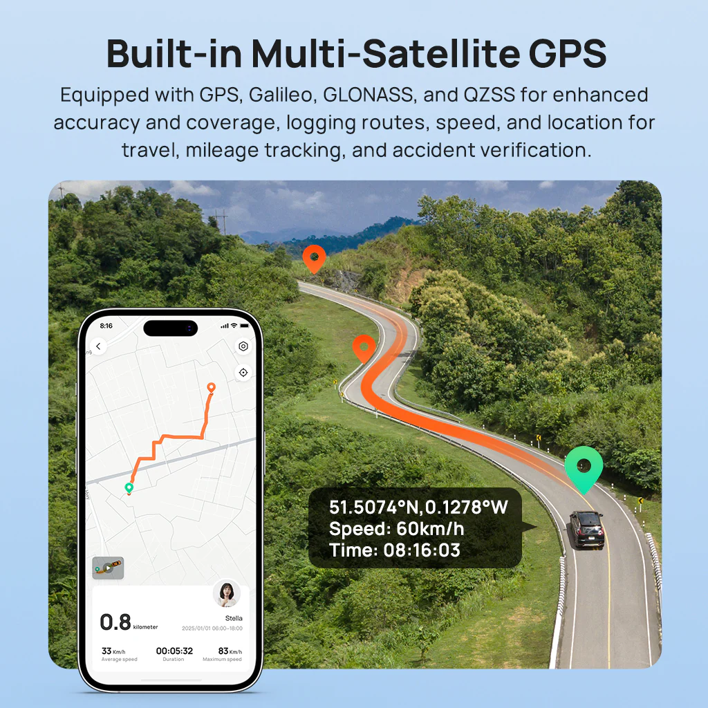 70mai Dash Cam A410 2.5K HDR Dual with GPS, Emergency Record, G-Sensor, App Control and Compact Design - Image 8