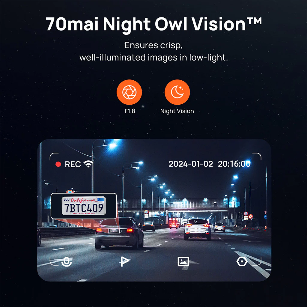 70mai Dash Cam M500 2.7K HD with Built-in eMMC, 170° FOV & HDR Recording - Image 3