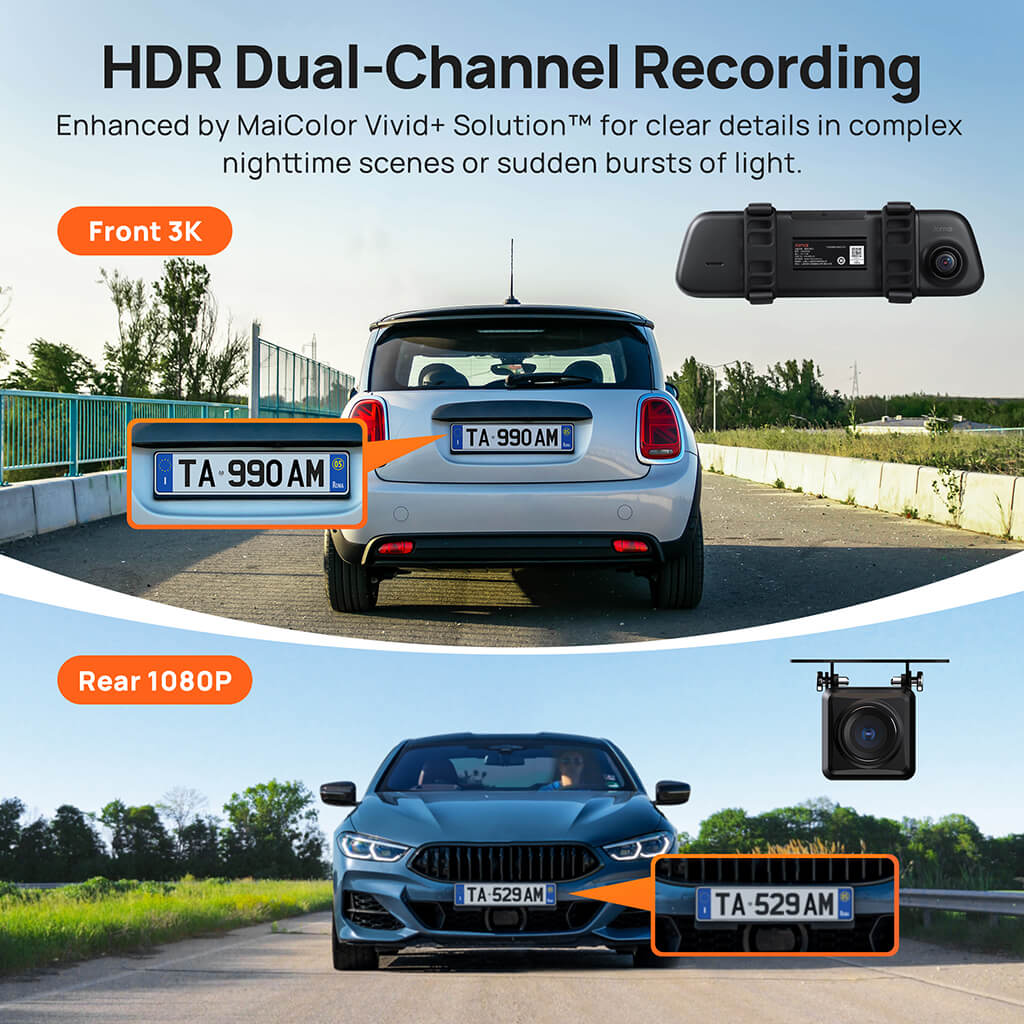 70mai Rearview Dash Cam S500 3K HDR with A 9-Inch Touch Screen & Super Capacitor - Image 6